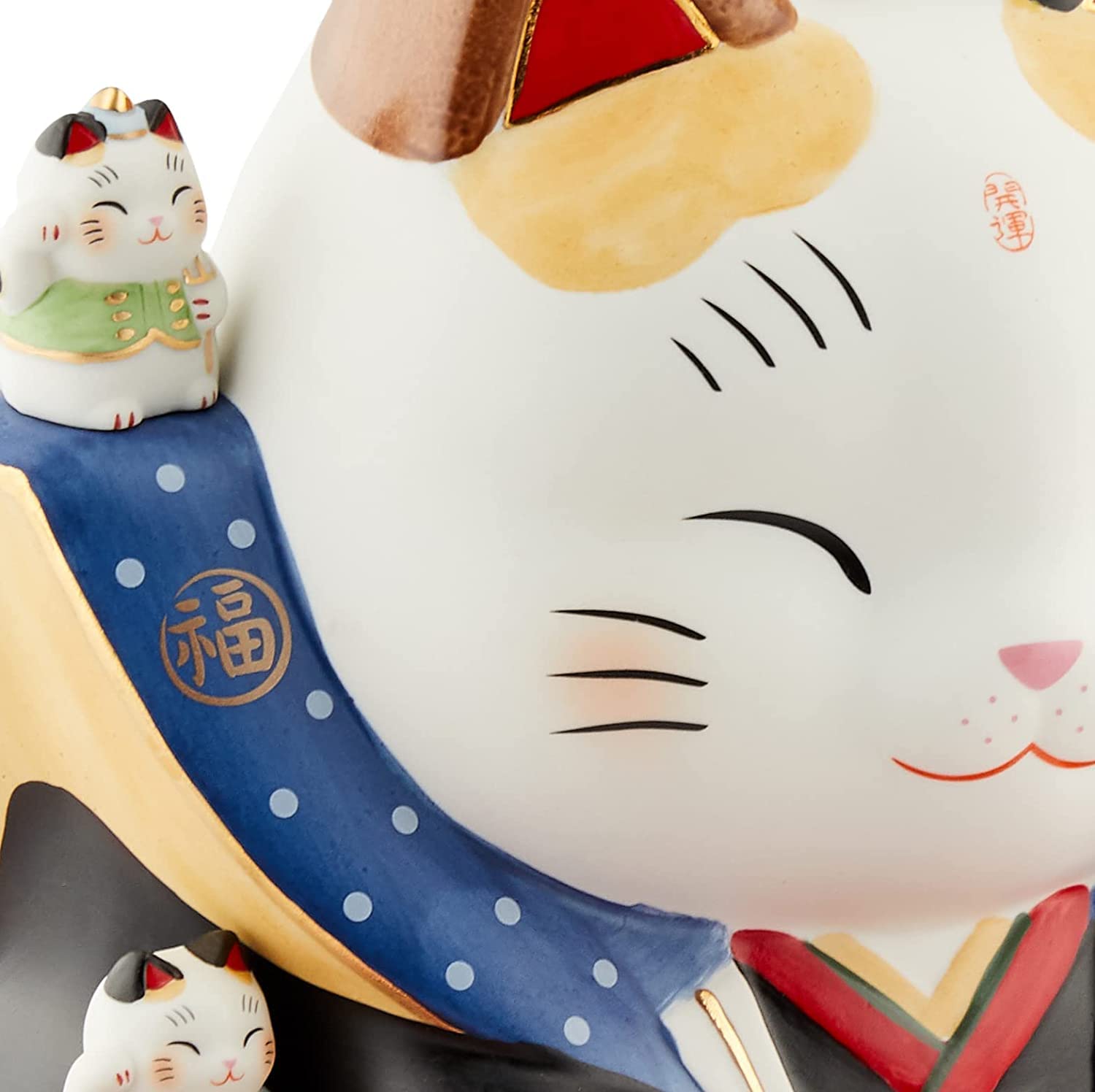 Amazon.co.jp: 招き猫 置物 縁起の良い 彩絵 七福神福助招き猫（大
